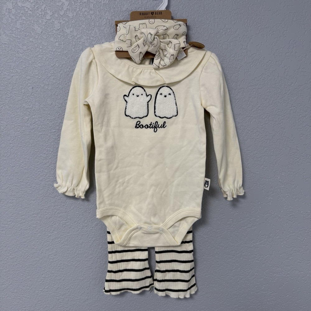 NWT Rabbit + Bear Halloween 3 Piece Set Girls 6-9m Pants Shirt Headband *read